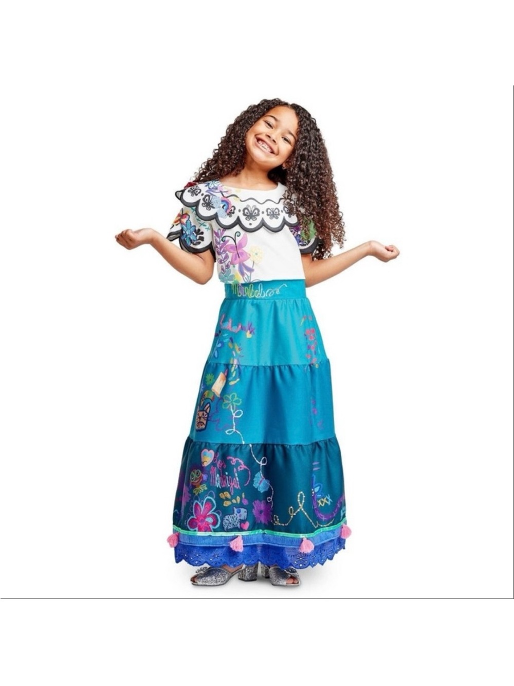 Disney Encanto Mirabel Teal & White Embroidered Fiesta Dress size 7/8 girl NWT